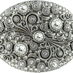 Rhinestone Crystal Belt Buckle Antique/Brass Oval Floral Engraved Buckle